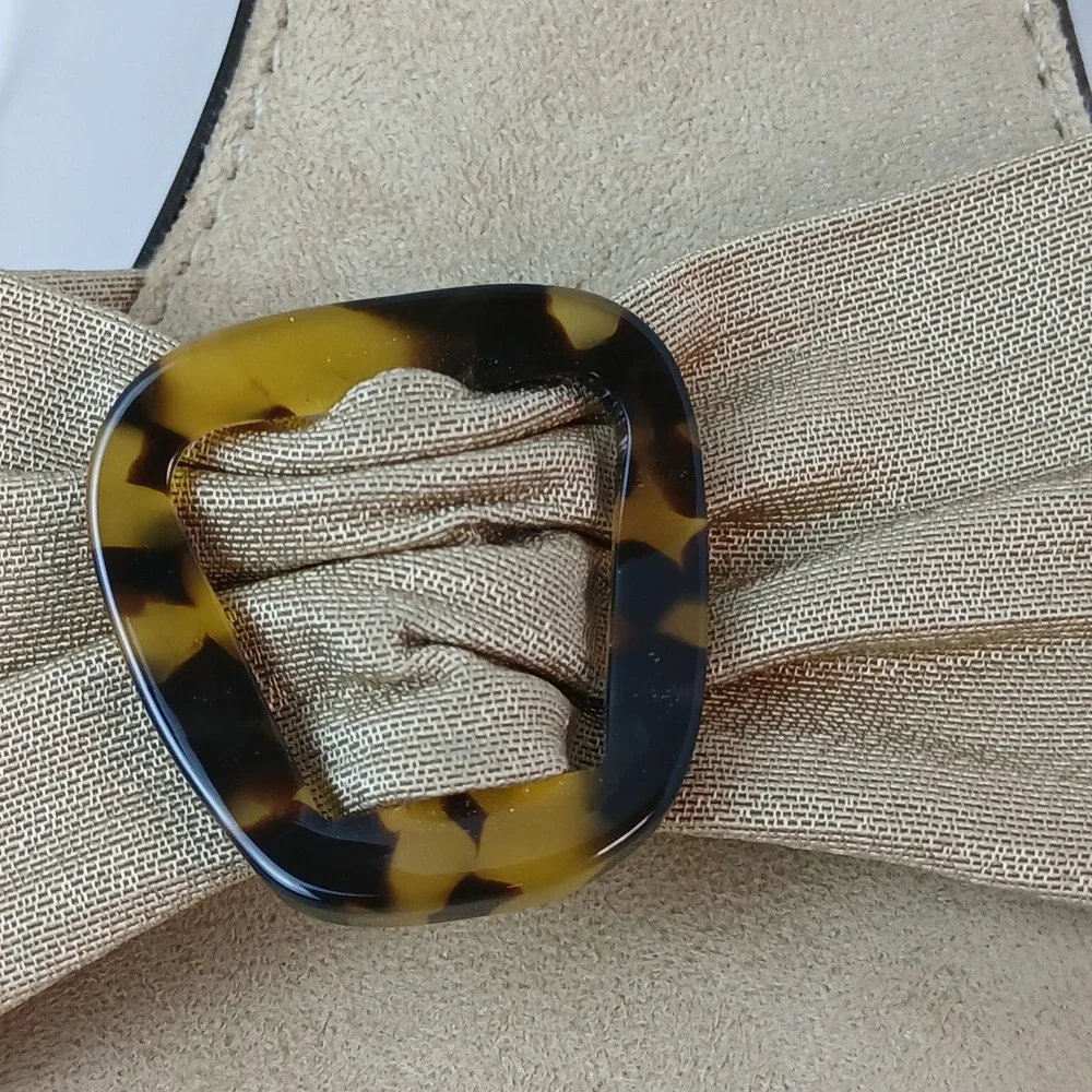 NWT Italian Shoemakers Gold Wedge Slide Sandals Tortoise Buckle Sz 8 Summer